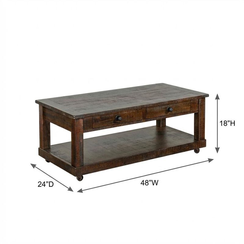 Starlight Canyon Home Dark Brown Coffee Table with Casters for Easy Mobility and Traditional Style image number 2