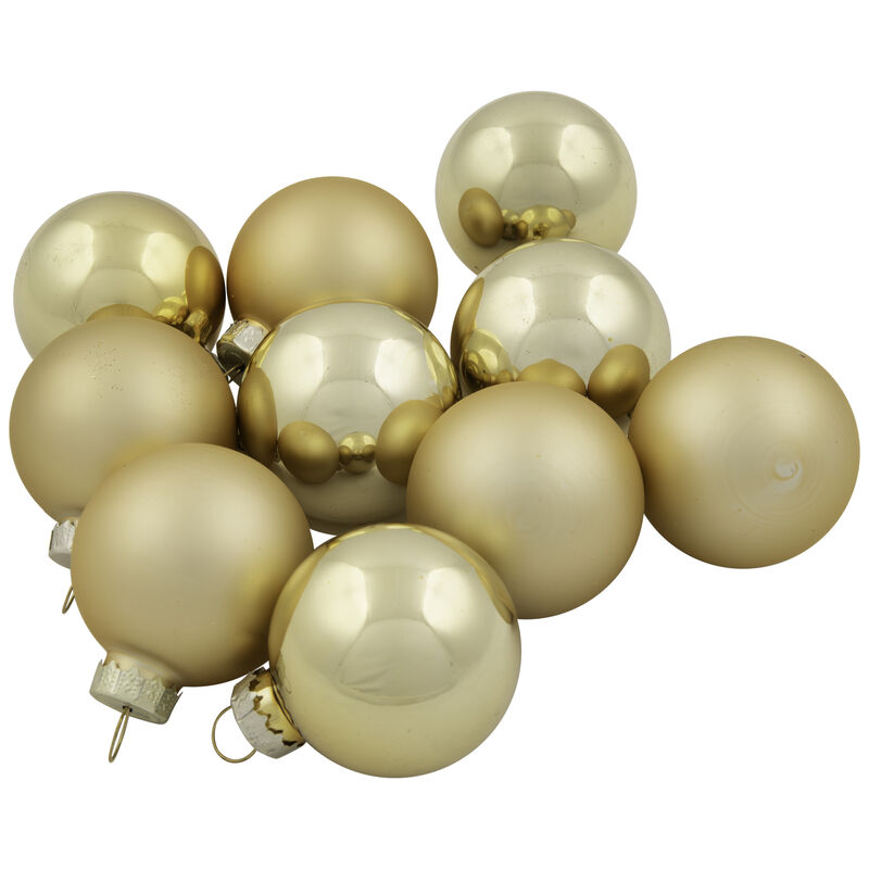 10ct Shiny and Matte Champagne Gold Glass Ball Christmas Ornaments 1.75" (45mm) image number 8