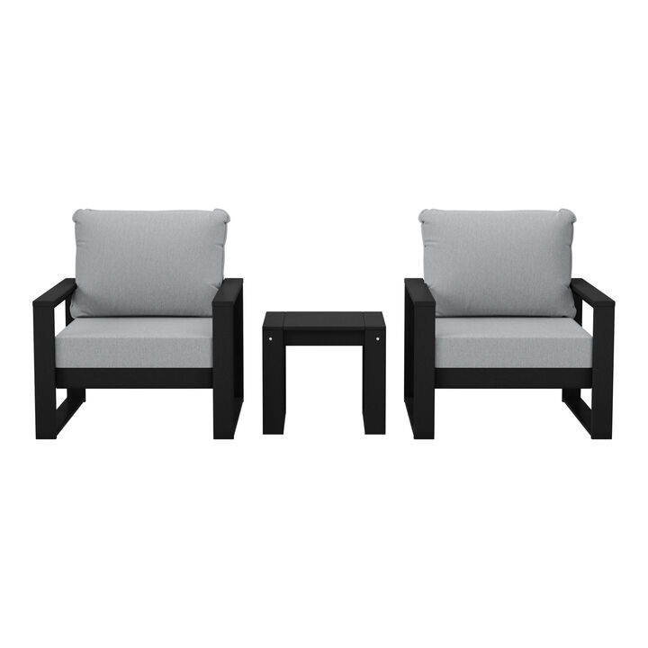 WestinTrends Outdoor Modern 3-Piece HDPE Patio Sofa Set with Side Table