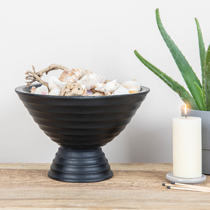Boho Wood Pedestal Serving Bowl, Light Brown Finish