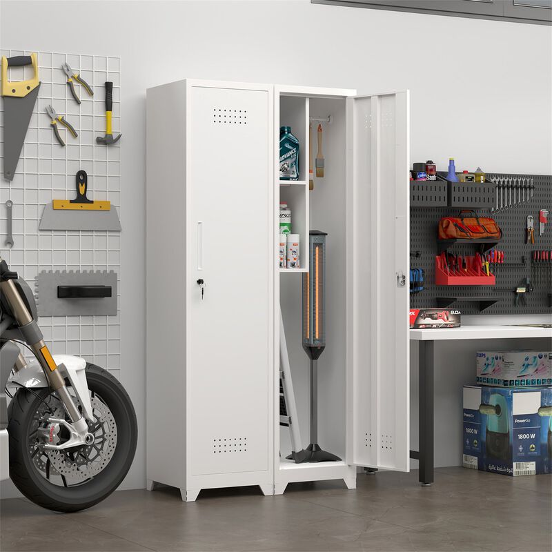 65" Narrow Broom Metal Cleaning Storage Cabinet With Hooks image number 2