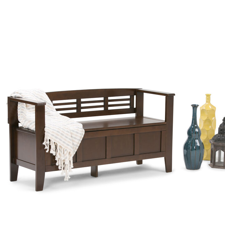 Adams SOLID WOOD 48 inch Wide Contemporary Entryway Storage Bench in Rustic Medium Brown