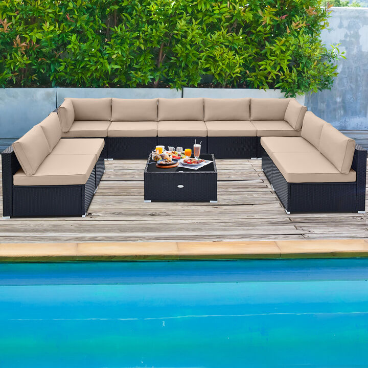 10 Piece Outdoor Wicker Conversation Set with Seat and Back Cushions