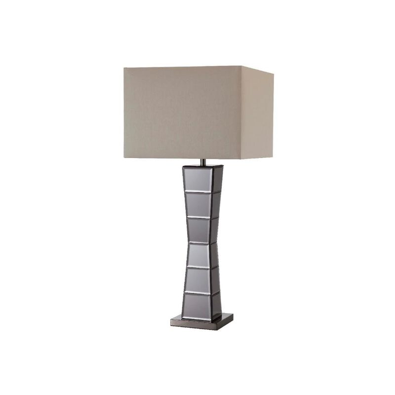 Hivvago Black Glass Tower Table Lamp with Beige Fabric Shade