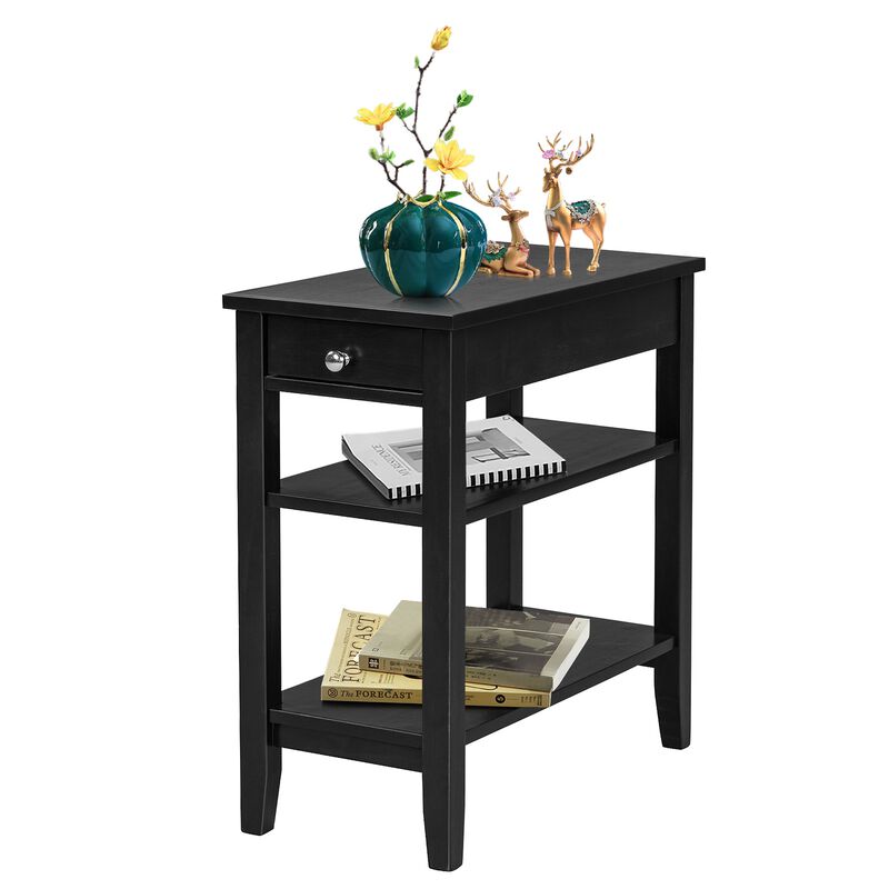 End Table with Drawer and 2-Tier Open Storage Shelves for Space Saving