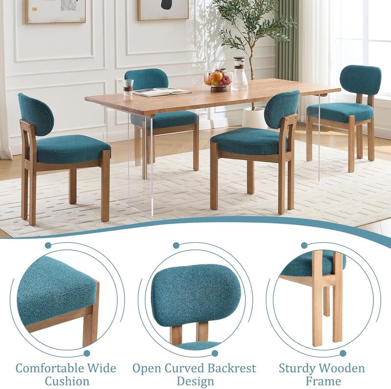 Envelor Farmhouse Chenille Upholstered Cane Leg Dining Chair, Set of 2 image number 4