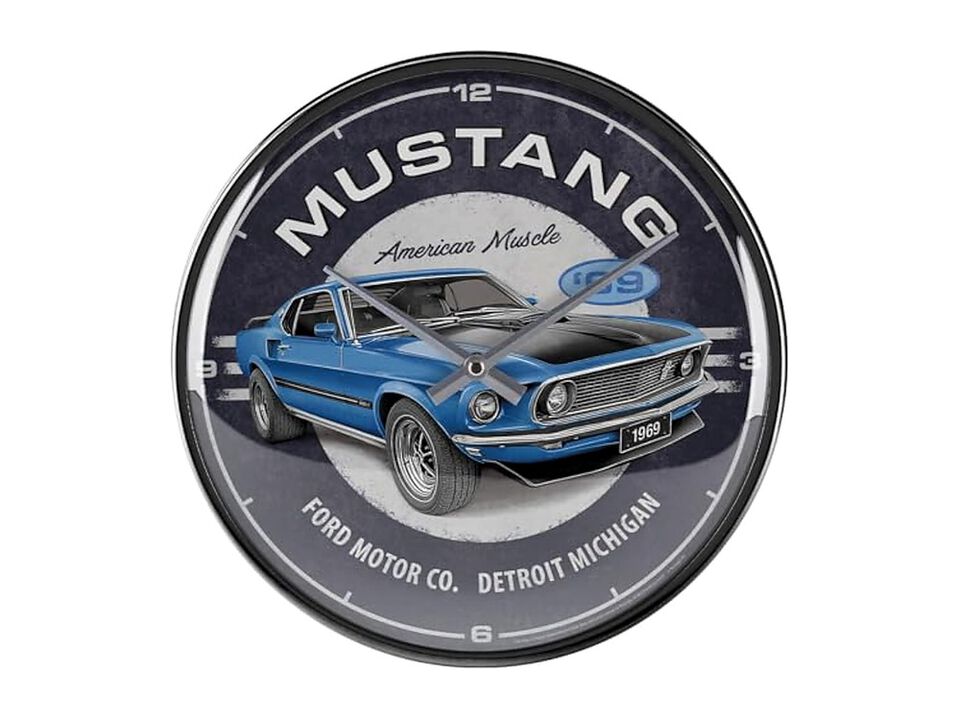 Retro Ford Mustang Mach Blue Idea Wall Clock 2 Inch Vintage Kitchen Decor