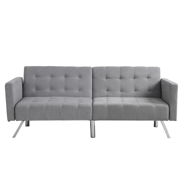 Sofa Bed Convertible Folding Light Grey Lounge Couch Loveseat Sleeper Sofa Armrests Living Room Bedroom Apartment Reading Room