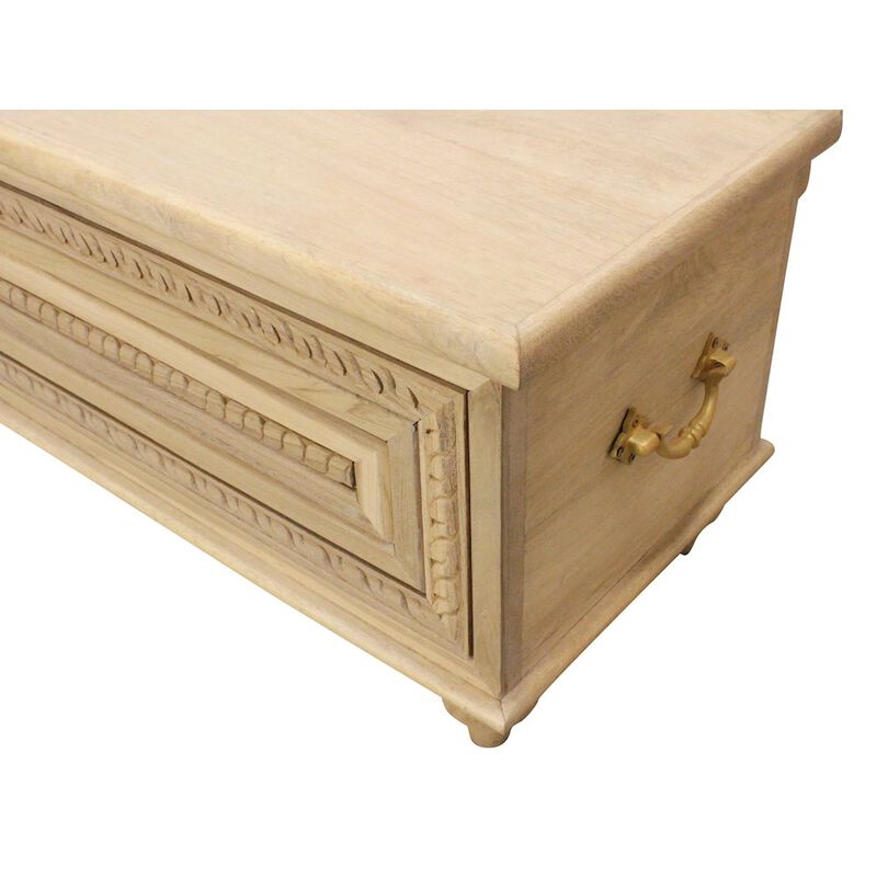 Noelle 55 Storage Bench in Distressed White on Teak Wood