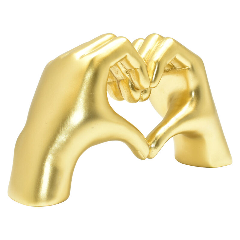 HomeRoots 4" Gold Resin Heart Hands Tabletop Sculpture image number 0