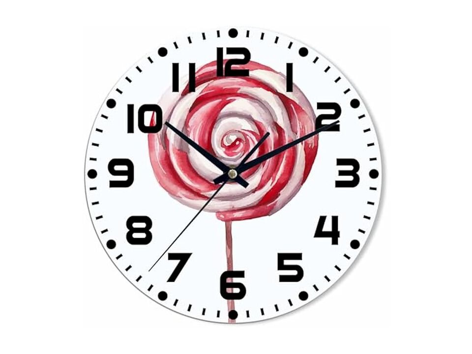Lollipop Sugar Candy Red White Stripe Wall Clock 10 Inch Silent Non Ticking