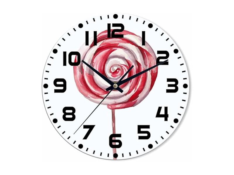 Lollipop Sugar Candy Red White Stripe Wall Clock 10 Inch Silent Non Ticking image number 0