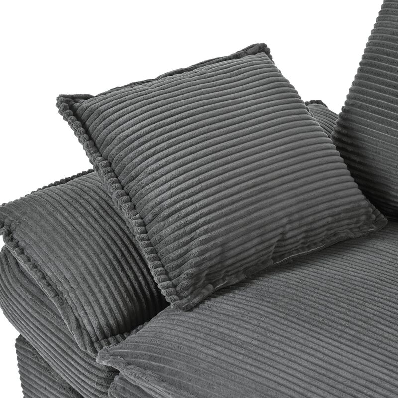 Clihome 85.4" Modern Curved Corduroy Fabric Couch Sofa,Back Upholstered Couch with 2 Decorative Throw Pillows image number 5