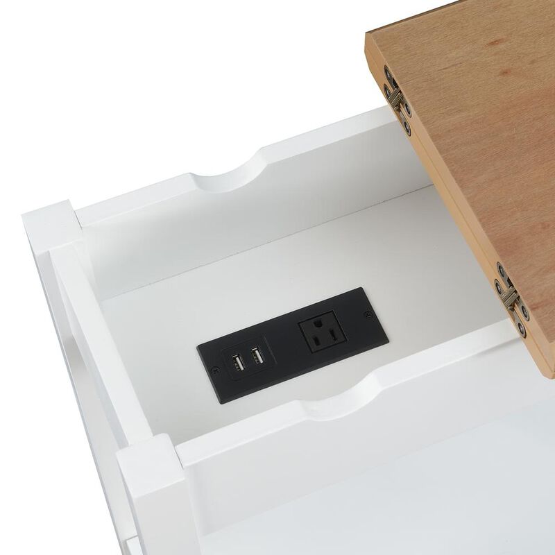 Convenience Concepts American Heritage Flip Top End Table With Charging Station, Driftwood/White