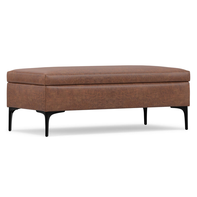 Rebecca 48 inch Wide Mid Century Modern Rectangle Large Coffee Table&nbsp;Storage Ottoman with Lift up Lid in Distressed Saddle Brown Faux Leather, Assembled image number 7