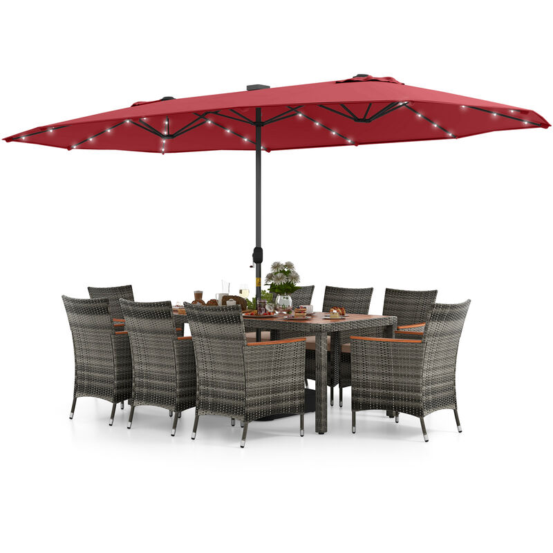 11 Pieces Patio Dining Set with Double-Sided Patio Umbrella Base Included