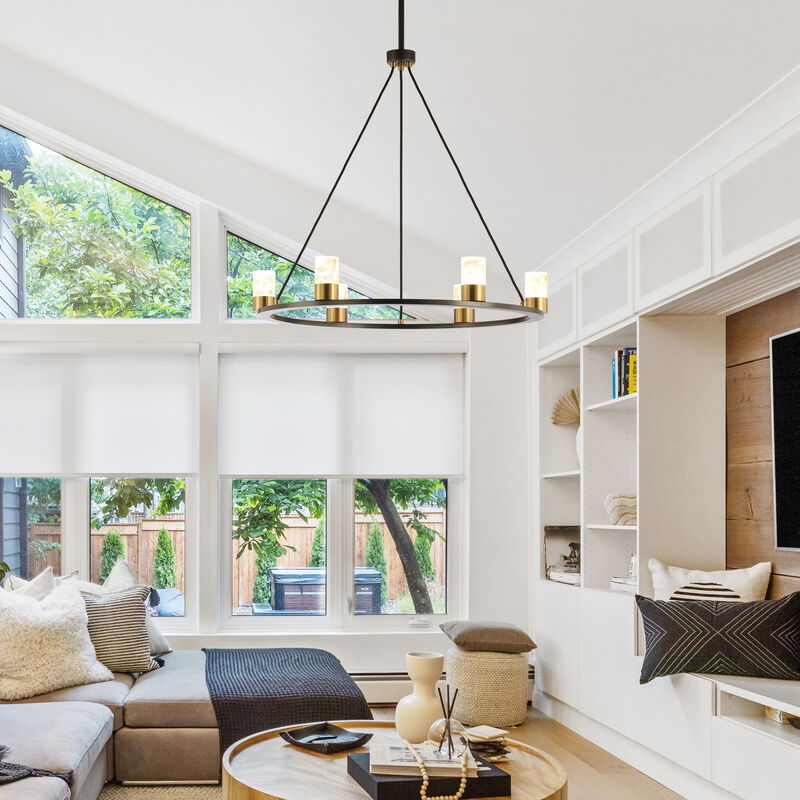 30.9 in. 6-Light Black Ceiling Light with Crystal Shade