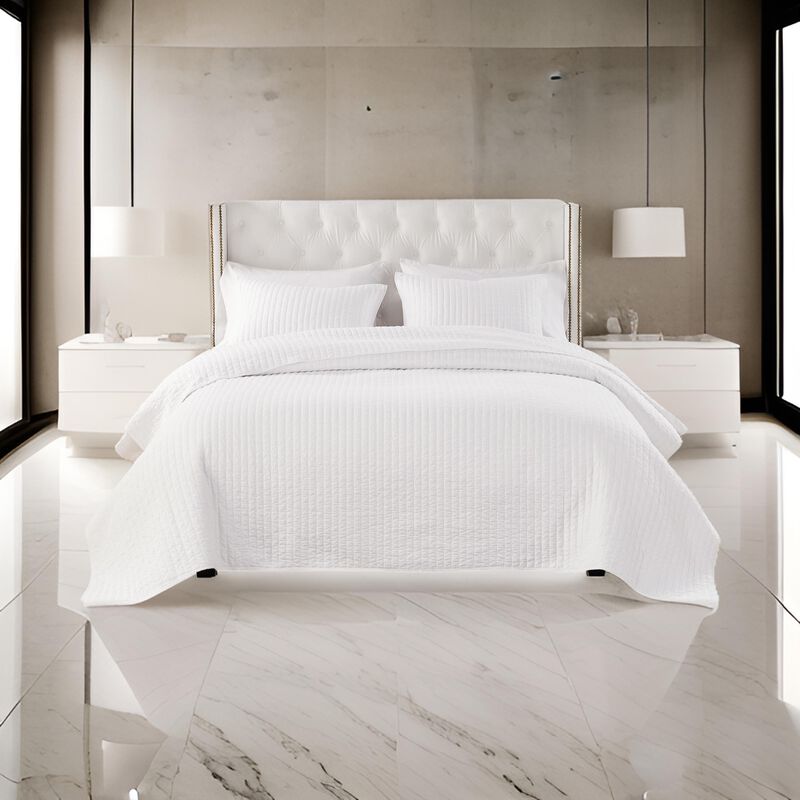 Xumi 3pc Cal King Quilt and Pillow Sham Set, Channel Style Antique White - Benzara