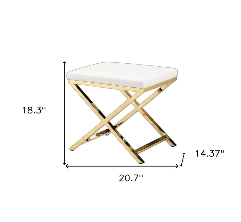 HomeRoots 21" White and Gold Faux Leather Vanity Chair