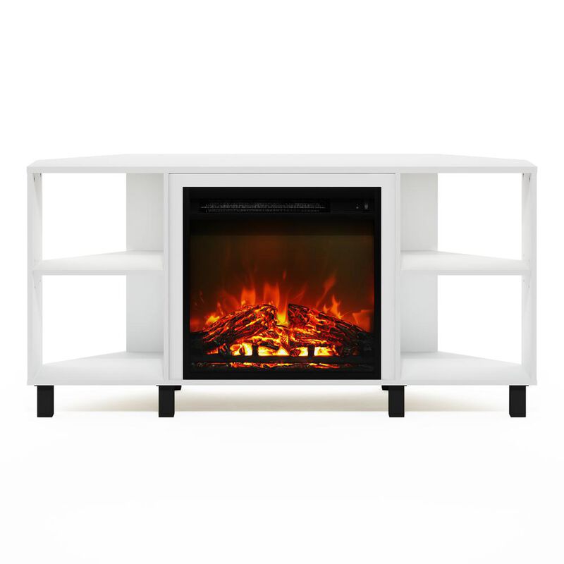 Jensen Corner Fireplace TV Stand with 4 Open Compartments, Solid White