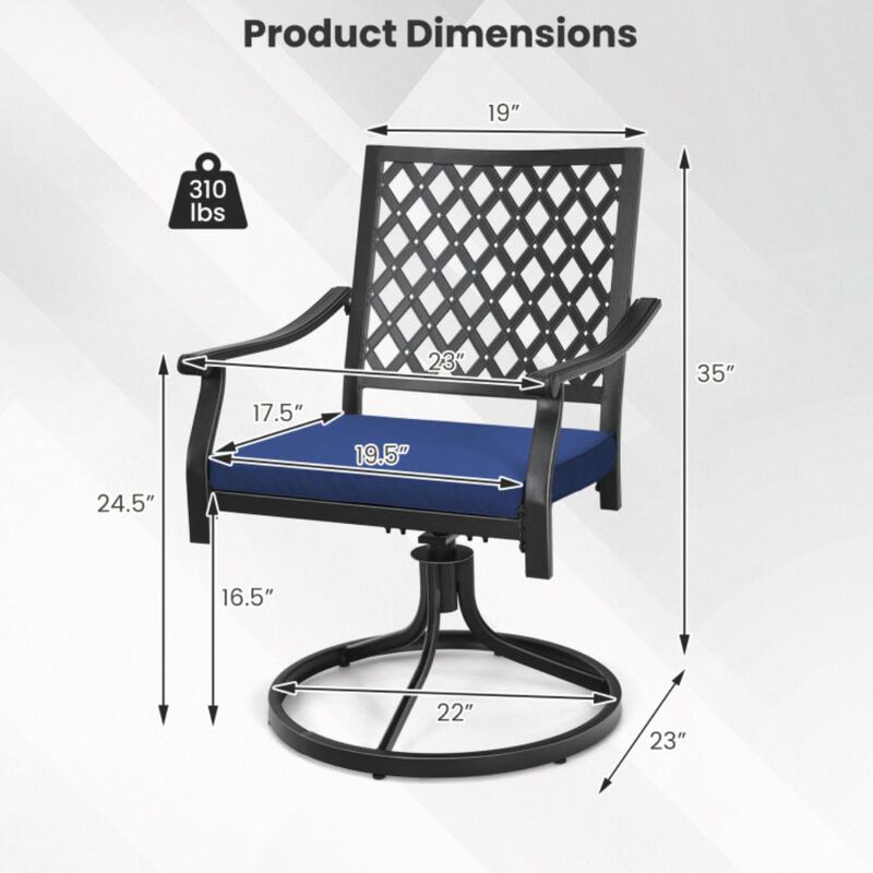 Hivvago 2 Pieces Patio 360&deg; Swivel Dining Chairs with Rocker and Cushioned Armrest