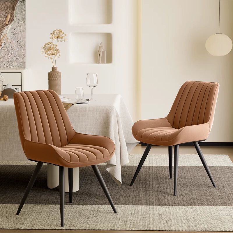Modern Ribbed Fabric Upholstered Dining Chair Set of 4 image number 2