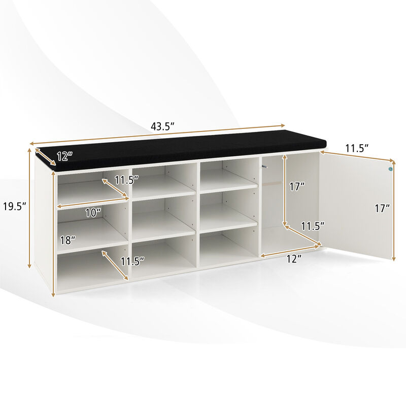 9-cube Shoe Bench with Adjustable Shelves and Removable Padded Cushion