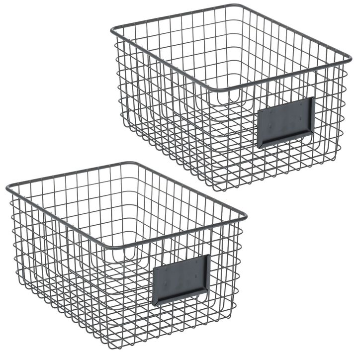 mDesign Large Steel Kitchen Organizer Basket - Label Slot, 2 Pack, Matte Black