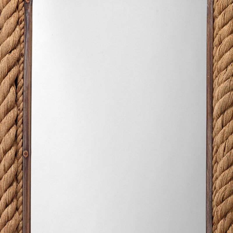 Mirror with Rectangular Wooden Rope Framing, Brown-Benzara image number 3