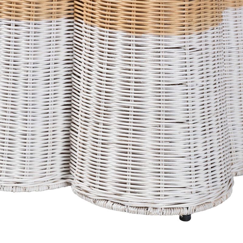 bali & pari Palm Scallop Natural Rattan Console Table - Handwoven Wicker Accent Table, Coastal & Boho Decor, Rectangle 36", Two-Tone White/Natural