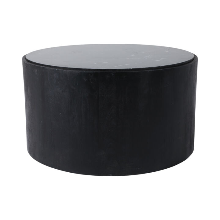 32x17 Marble Inlay Rnd Coffee Table, Blk/wht