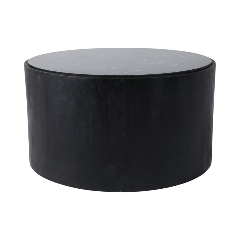 32x17 Marble Inlay Rnd Coffee Table, Blk/wht image number 0