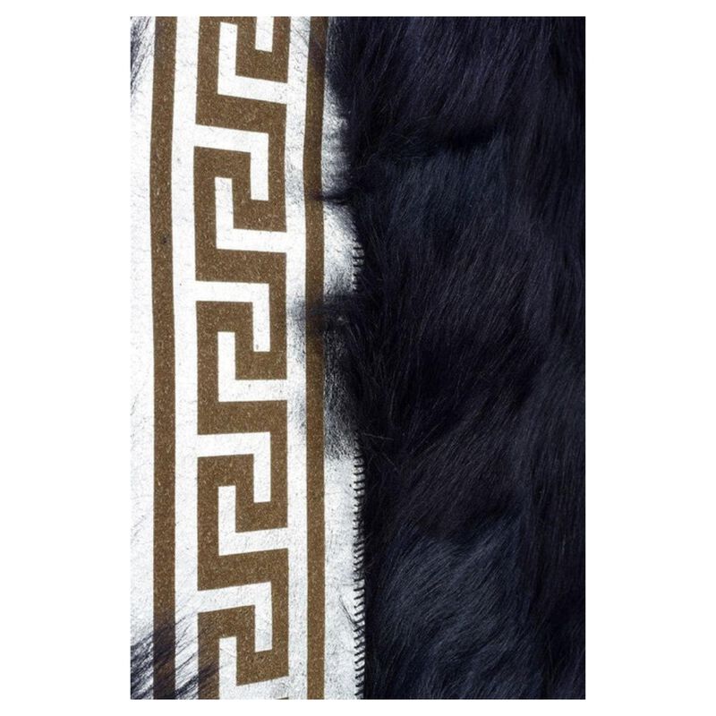 Black Toscana Sheepskin Rug with Greek Key Border, Custom Luxury Fur Carpet for Living Room or Office, Handmade Hallway Area Rug image number 3