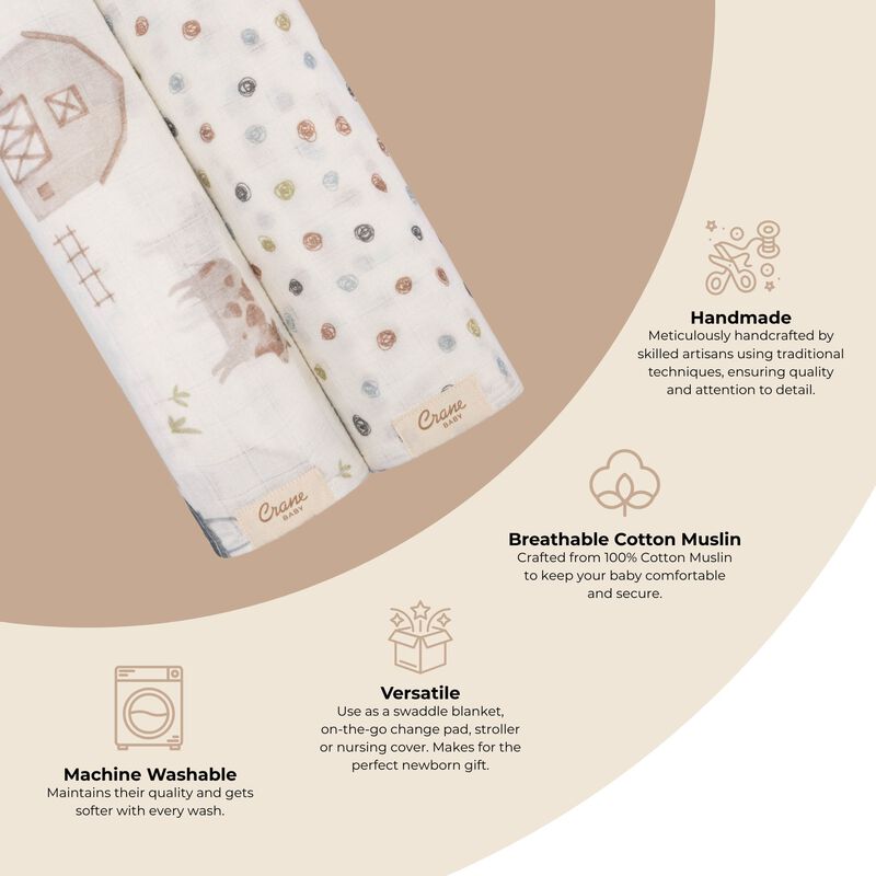 Charlie 2-pc. Farmhouse Tractor/Dot Muslin Swaddle Set image number 3