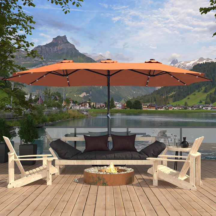 15 FT Patio Umbrella with Base Included Outdoor Patio Umbrella with Solar Lights Large Outdoor Double-sided Umbrella Market Table Umbrella Outdoor Umbrellas for Patio, Beige