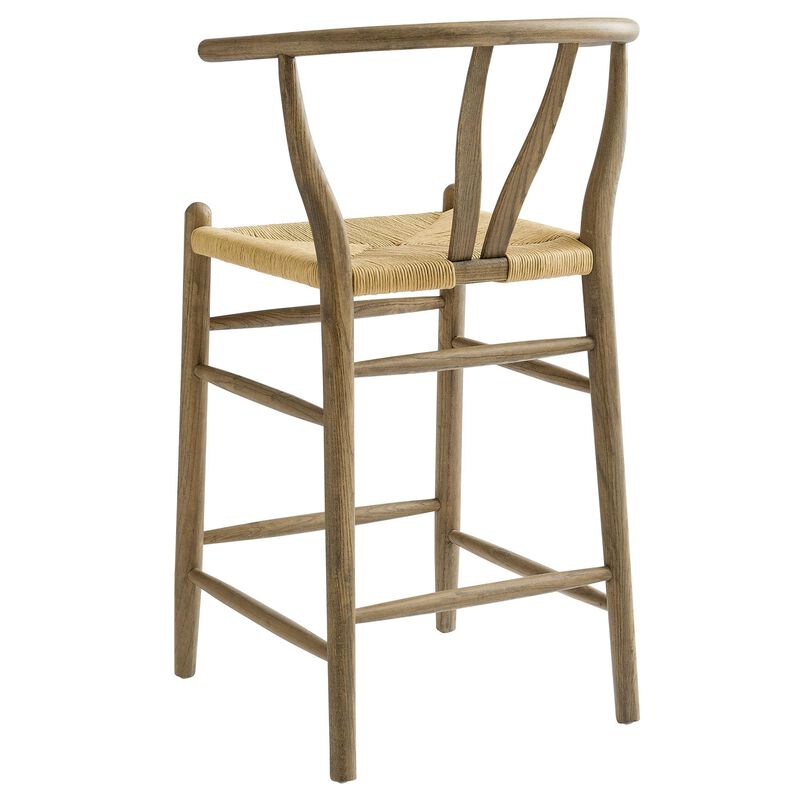 Modway Amish Wood Rope Counter Height Stool in Weathered Gray Teak - 25 Inch Seat Height Mid Century Modern Retro Stool - Solid Elm Wood Kitchen Island Stool with Woven Seat and Open Back image number 7