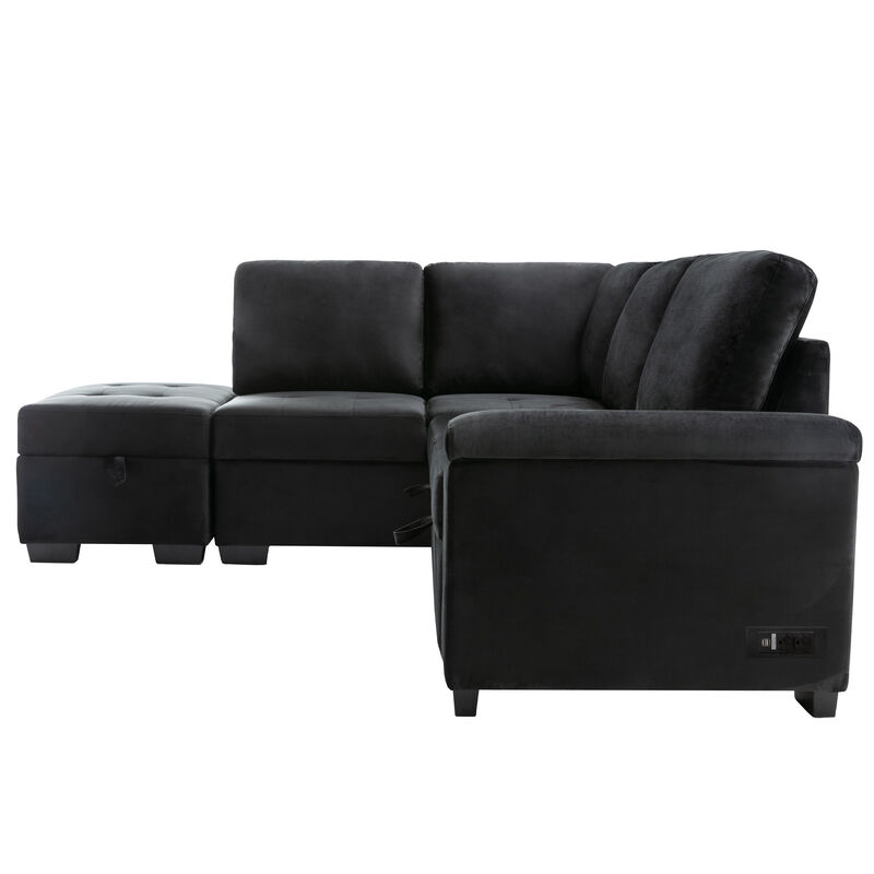 Merax L-Shape Corner Couch Sofa Bed with Storage Ottoman