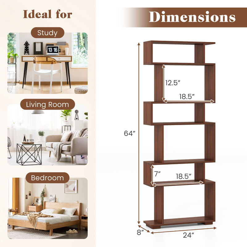 Vertical 6-Tier Bookshelf with Anti-Tipping Kits &ndash; Geometric Storage for Office