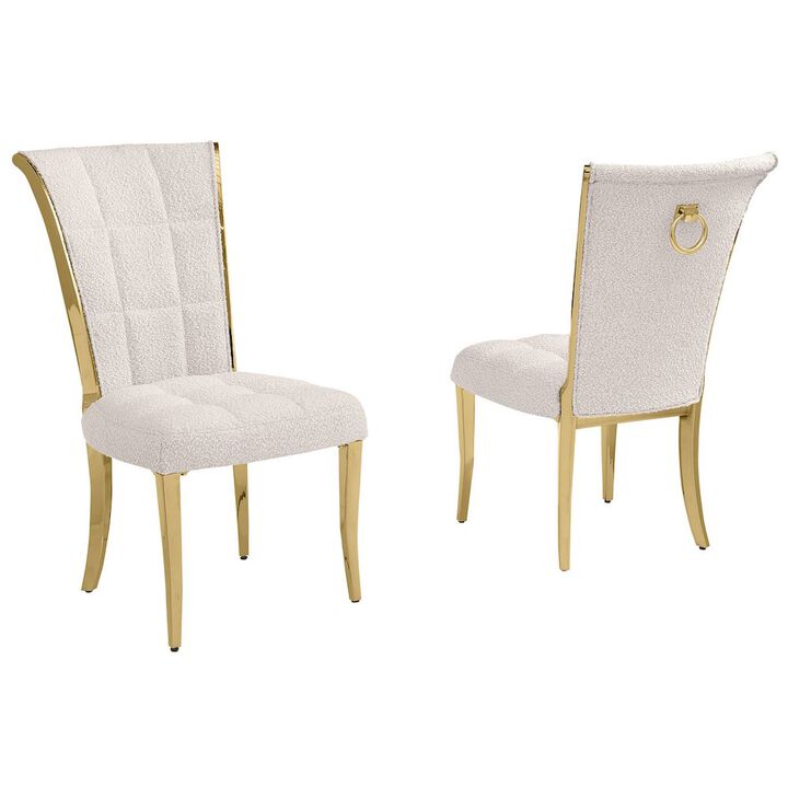Cream Boucle Side Chairs With Gold Base (Set Of 2)