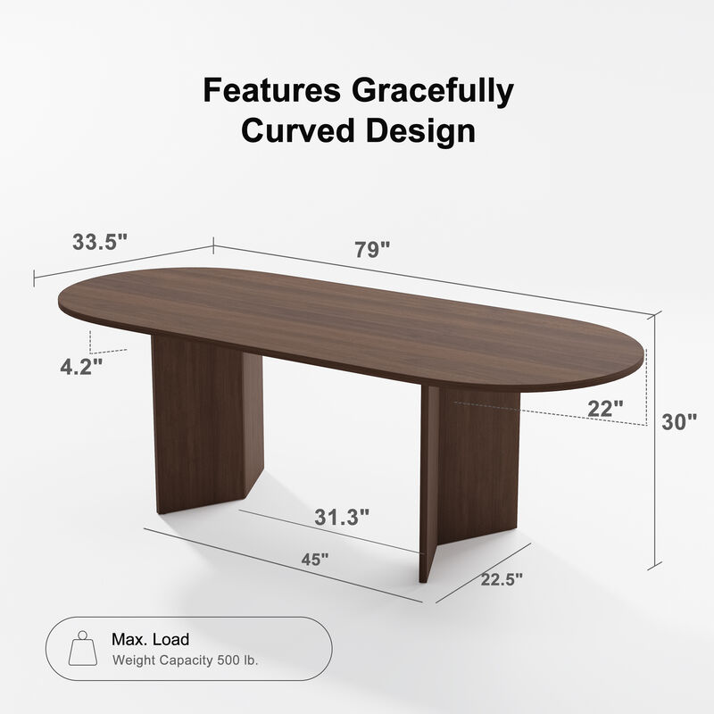79" Farmhouse Large Oval Brown Dining Table for 6-8 People with V-Shaped Legs for Dining Room and Living Room