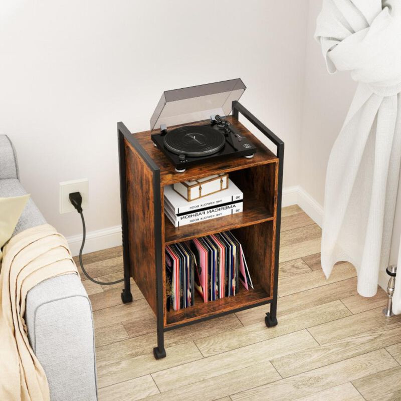 Hivvago Mobile Record Player Stand with Power Outlet