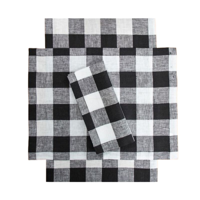 Solino Home Buffalo Check 100% Linen Dinner Napkins &ndash; Set of 4, 20 x 20 in, Machine Washable, Holiday and Everyday Dining