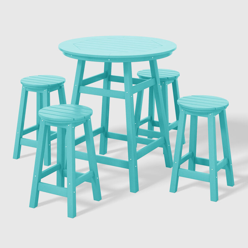 WestinTrends 5-Piece HDPE Outdoor Patio Dining Bar Bistro Table Set with Counter High Round Bar Stools