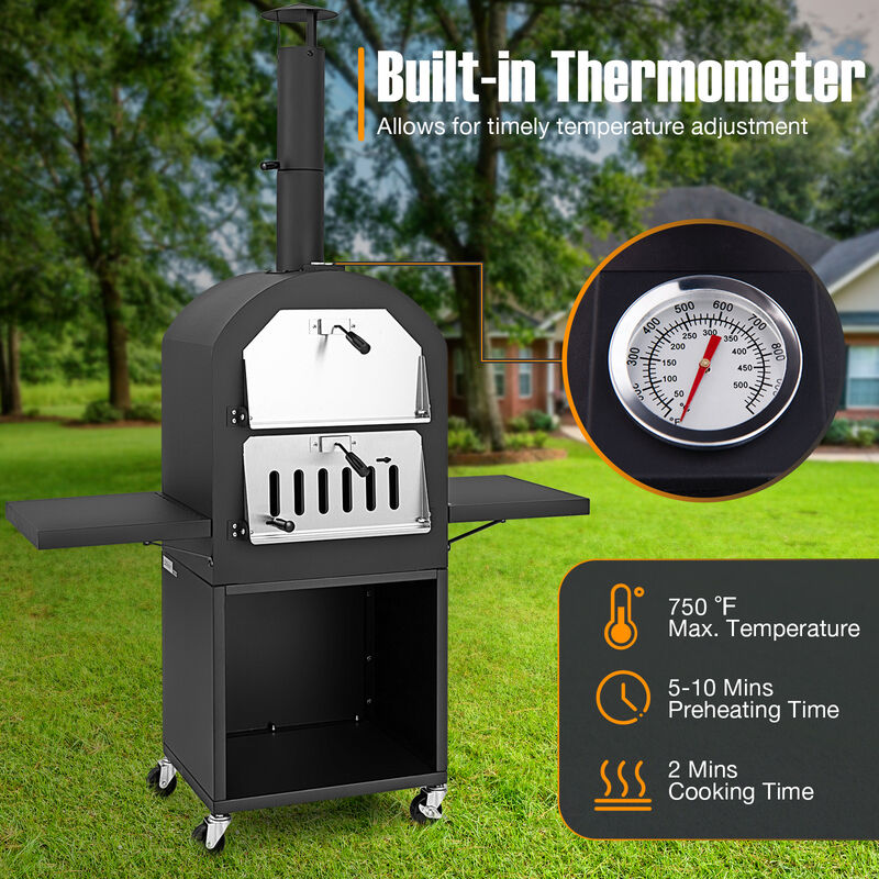 Outdoor Pizza Oven with Protective Cover, Grill Racks, and Built-in Thermometer