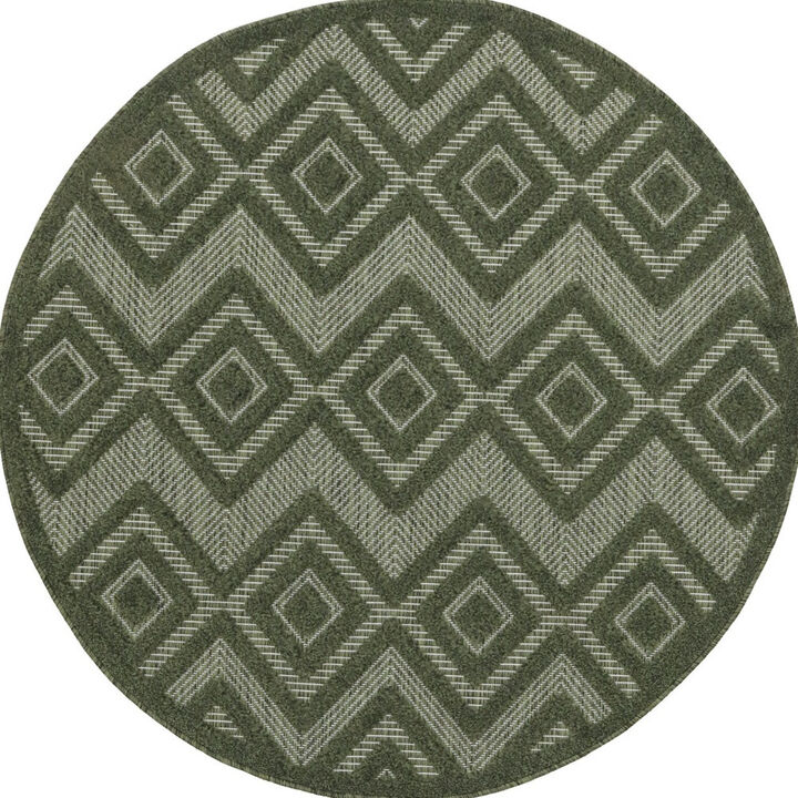 HomeRoots Round Geometric Indoor Outdoor Area Rug