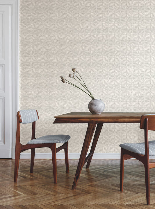 Palm Thatch White & Grey Wallpaper