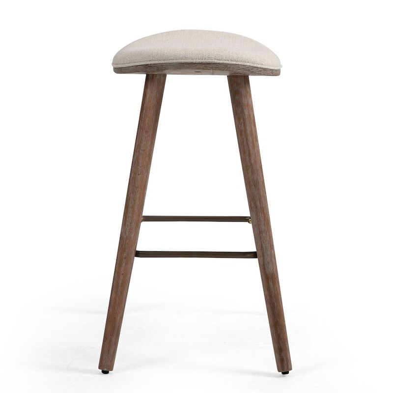 Glamour Home Set of 2 Beatriz Beige Woven Fabric Counter Stool with Wood Legs