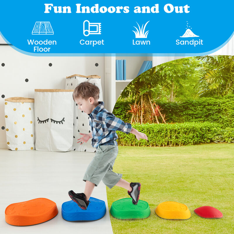 Kids Stepping Stones 5 Piece Round Stackable Indoor Outdoor Balance Blocks-Multicolor image number 4