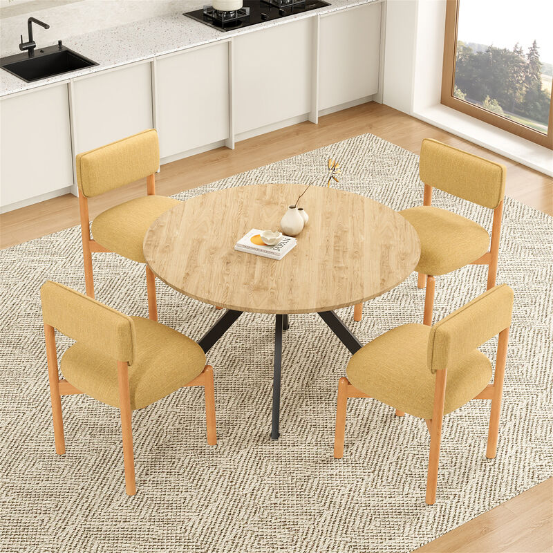 Modern Wooden Blended Linen Kaki Dining Chair Set of 2 image number 2