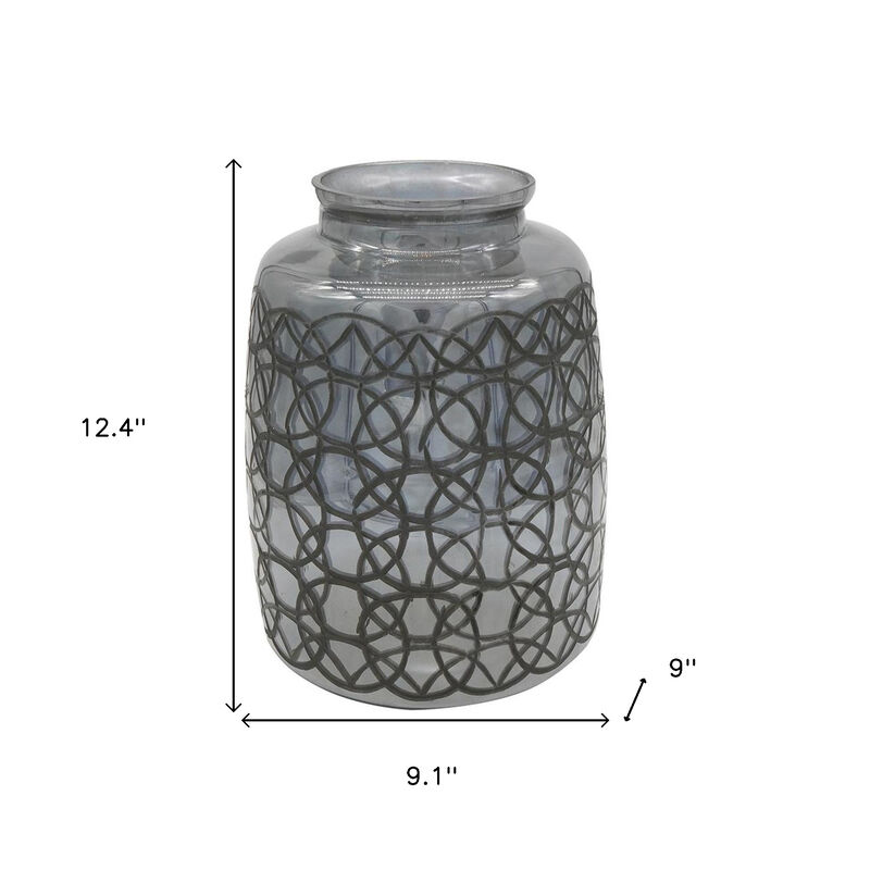 HomeRoots 12" Dark Gray Geometric Round Glass Table Vase image number 6